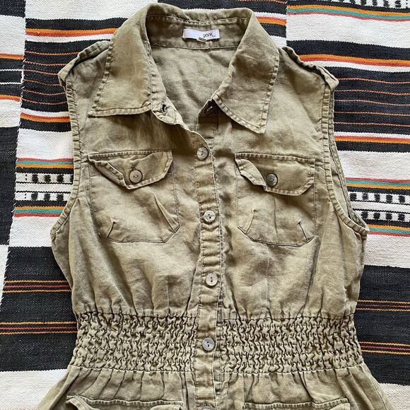 Y2K Yank 100% Linen Button Up Collared Blouse. Pockets! Sleevless. Size Medium. - Picture 16 of 16